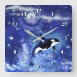 Reloj Cuadrado Ballena asesina en luna llena - Dibujo de arte - A