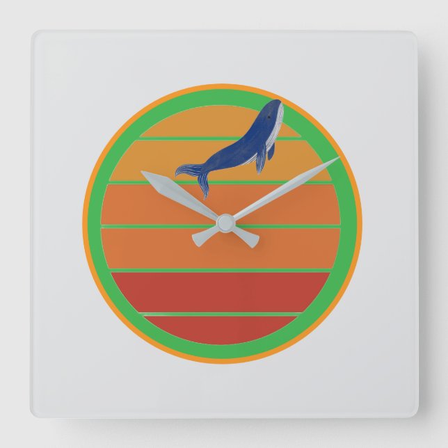 Reloj Cuadrado Ballena azul, retro (Anverso)