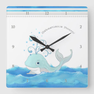 Reloj Cuadrado Ballena linda en el personaje de dibujos animados