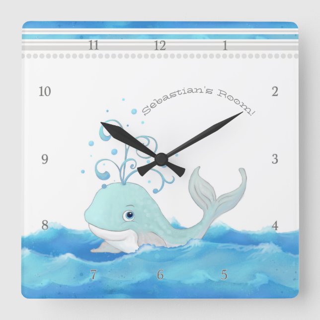Reloj Cuadrado Ballena linda en el personaje de dibujos animados (Anverso)