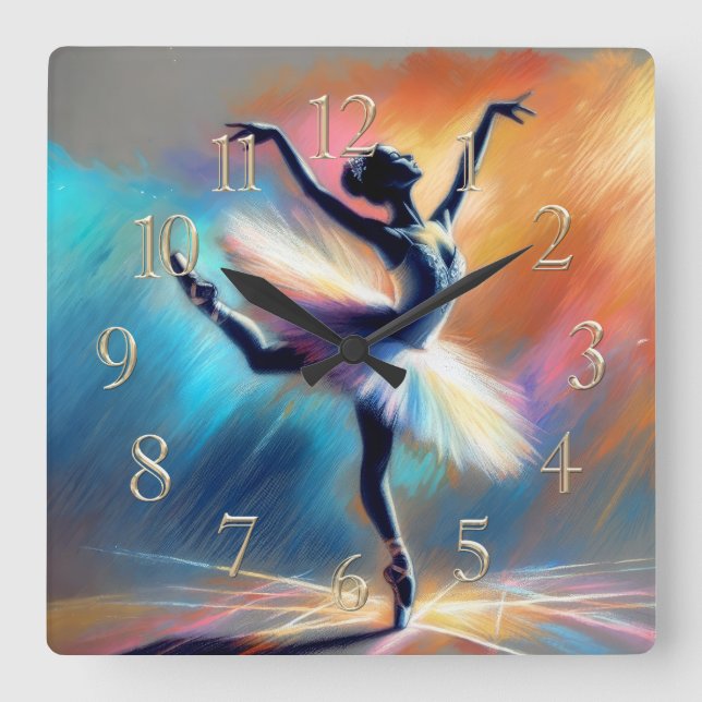 Reloj Cuadrado Ballerina Bailarina Pastel Dibujo Colorido (Anverso)