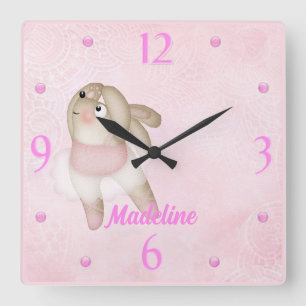 Reloj Cuadrado Ballerina Bunny Nursery Wall Clock