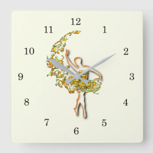 Reloj Cuadrado Ballerina Wall Clock - Fire Ballet Dancer Girl