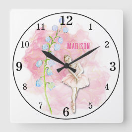 Reloj Cuadrado Ballerina y Lily de la Floral del Valle en rosa