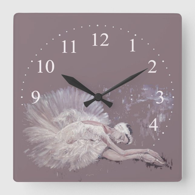 Reloj Cuadrado Ballet dancer swan painting (Anverso)