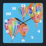 Reloj Cuadrado Balón de aire caliente Agua color Azul Nursery Niñ<br><div class="desc">Balón de aire caliente acuarela Nursery luz azul Childs Sala Reloj. Diseñado desde mi arte acuarela original.</div>