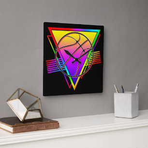 Reloj Cuadrado Balón de Baloncesto Retro Moderno