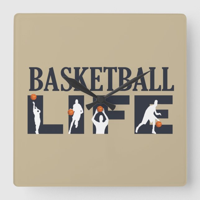 Reloj Cuadrado Baloncestistas con naranja (Anverso)