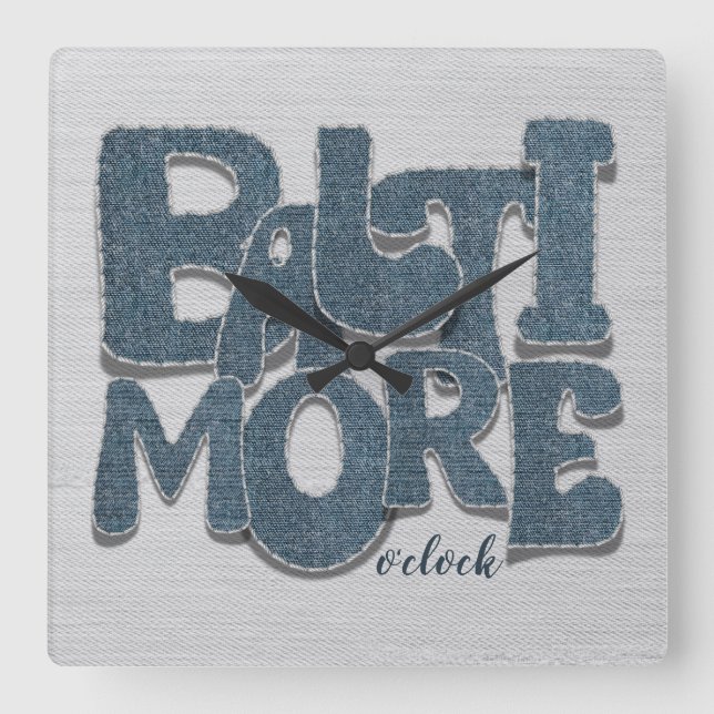 Reloj Cuadrado Baltimore Maryland Denim Letra (Anverso)