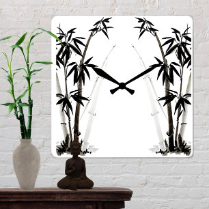 Reloj Cuadrado Bambú Negro - Tinta