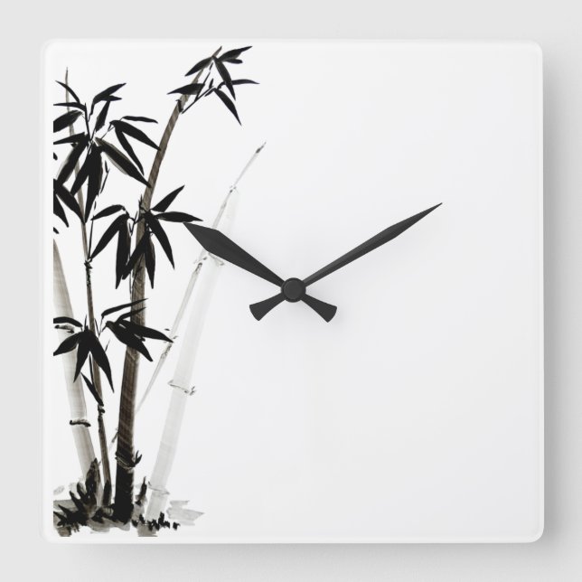 Reloj Cuadrado Bambú negro - Tinta (Anverso)