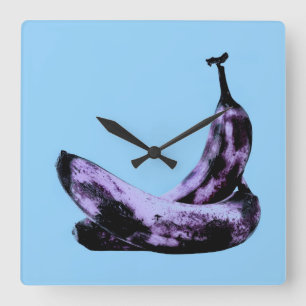 Reloj Cuadrado Bananas rosadas Pop Art