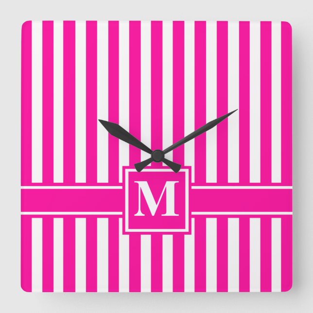 Reloj Cuadrado Banda rosa moderna con monograma (Anverso)