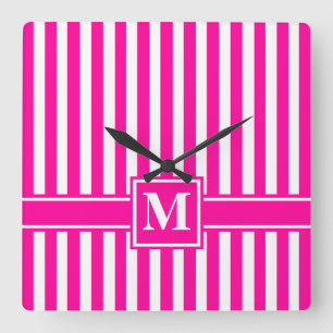 Reloj Cuadrado Banda rosa moderna con monograma