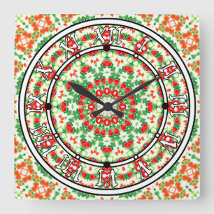 Reloj Cuadrado Bandana Shawl, Naranja brillante, verde