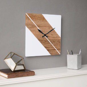 Reloj Cuadrado Bandas De Bloqueo Contemporáneas En Faux Wooh