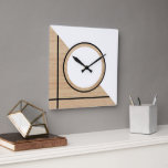 Reloj Cuadrado Bandas De Círculo En Bloque Contemporáneo En Faux<br><div class="desc">Moderno bloque blanco y negro, círculo y líneas en un fondo de madera falso color beige claro. Moda retro clásica, elegante pero sencillo diseño básico para el diseñador de moda de decoración casera artística, popular histrista de moda de moda, caprichoso amante del estilo de mediados de siglo. Disponible en originales,...</div>