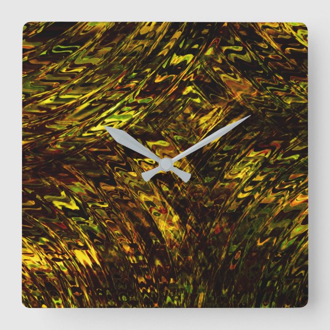 Reloj Cuadrado Bandas redondeadas abstractas en verde dorado y má (Anverso)