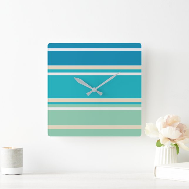 Reloj Cuadrado Bandas verde azuladas azul, verde y turquesa (Hogar)