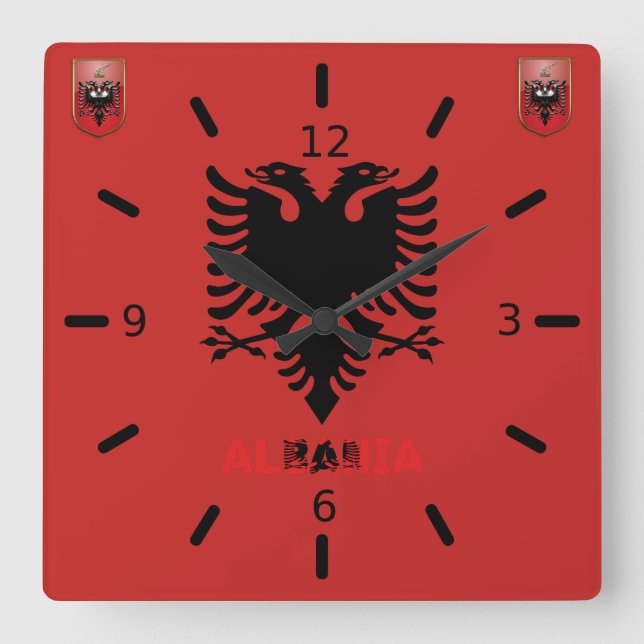Reloj Cuadrado Bandera albanesa (Anverso)