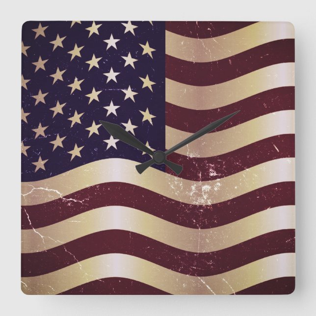 Reloj Cuadrado Bandera americana 2 del vintage (Anverso)