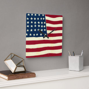Reloj Cuadrado Bandera Americana Patriótica Vintage, Cuatro de Ju