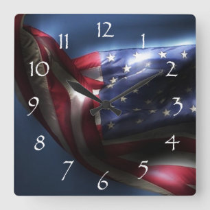 Reloj Cuadrado Bandera americana que brilla intensamente