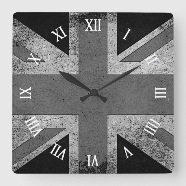 Reloj Cuadrado Bandera artística de Reino Unido del Grunge (Anverso)