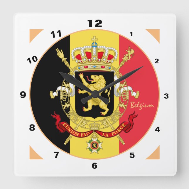 Reloj Cuadrado Bandera belga, Emblem y moda belga de moda (Anverso)
