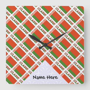 Reloj Cuadrado Bandera bielorrusa personalizada en mosaico