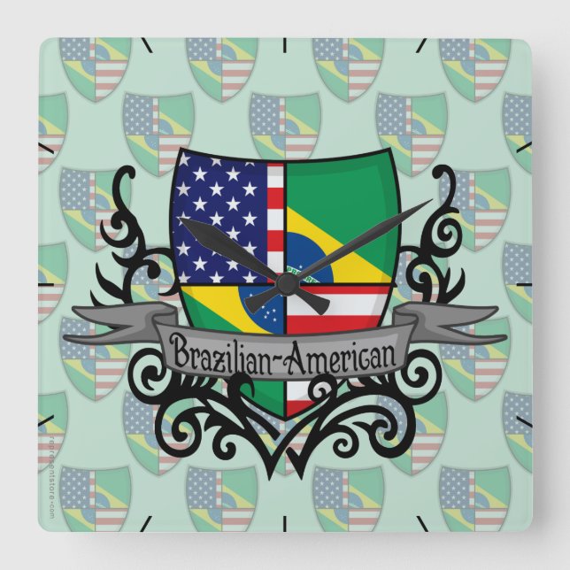 Reloj Cuadrado Bandera Brasileño-Americana del escudo (Anverso)