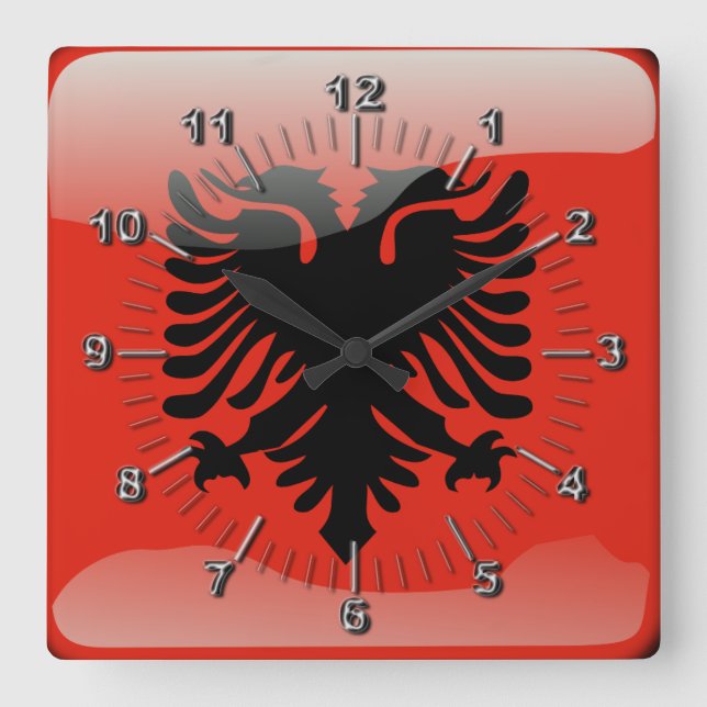 Reloj Cuadrado Bandera brillante albanesa (Anverso)