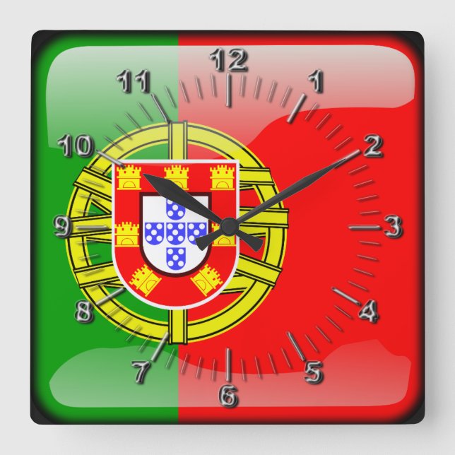 Reloj Cuadrado Bandera brillante de Portugal (Anverso)
