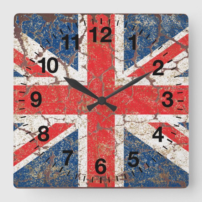 Reloj Cuadrado Bandera británica apenada (Anverso)