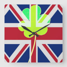 Reloj Cuadrado Bandera británica irlandesa Shamrock Clover St. Pa