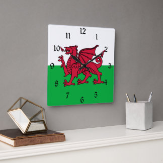 Reloj Cuadrado Bandera celta del Dragón Rojo en Gales y Gales