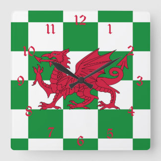 Reloj Cuadrado Bandera Celta Dragón Rojo Místico de Gales