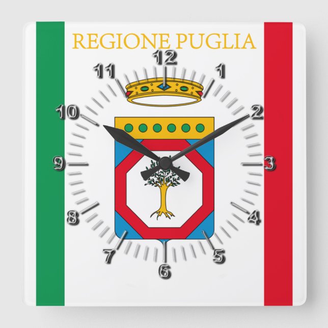 Reloj Cuadrado Bandera de Apulia (Italia) (Anverso)