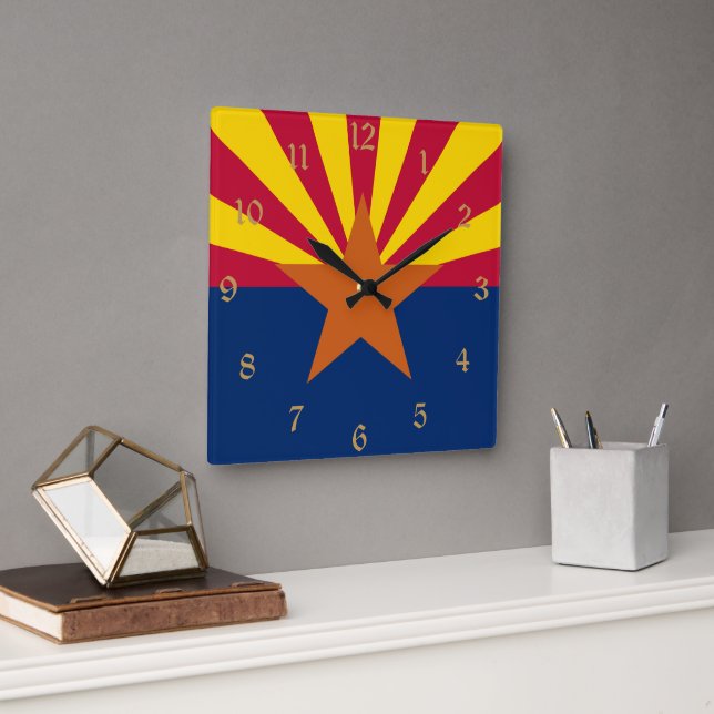 Reloj Cuadrado Bandera de Arizona: Poniendo a Star Sun, el Estado (Oficina)