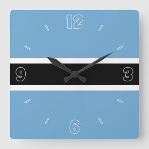 Reloj Cuadrado Bandera de Botsuana azul números blancos patriótic