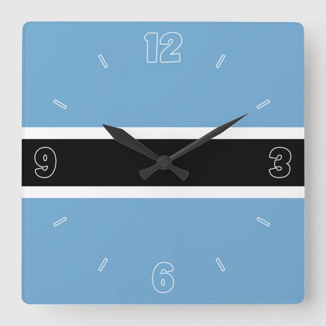 Reloj Cuadrado Bandera de Botsuana azul números blancos patriótic (Anverso)