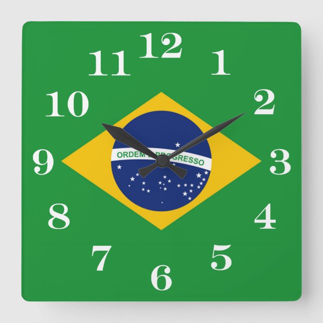 Reloj Cuadrado Bandera de Brasil Bandeira do Brasil (Anverso)