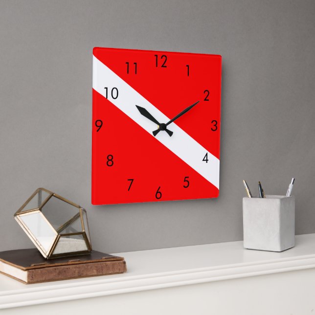 Reloj Cuadrado Bandera de buceo de Scuba (Oficina)