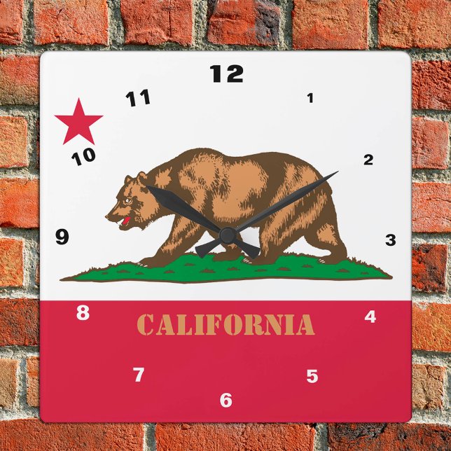 Reloj Cuadrado Bandera de California y diseño de Estados Unidos (Subido por el creador)