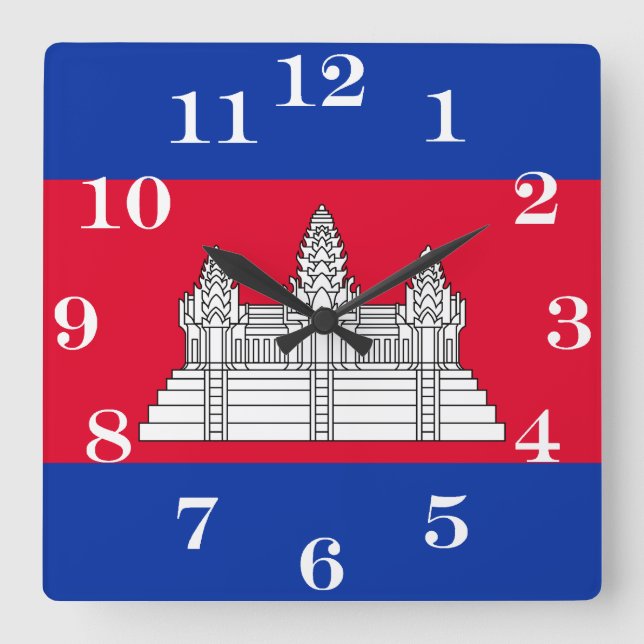 Reloj Cuadrado Bandera de Camboya (Anverso)