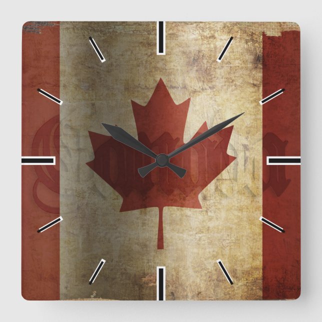 Reloj Cuadrado Bandera de Canadá / Grunge... (Anverso)