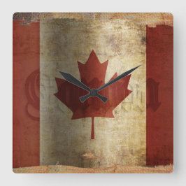 Reloj Cuadrado Bandera de Canadá / Grunge...