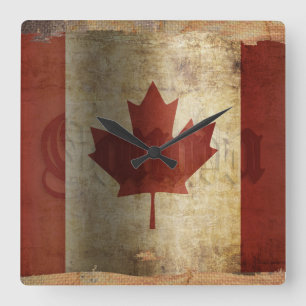 Reloj Cuadrado Bandera de Canadá / Grunge...