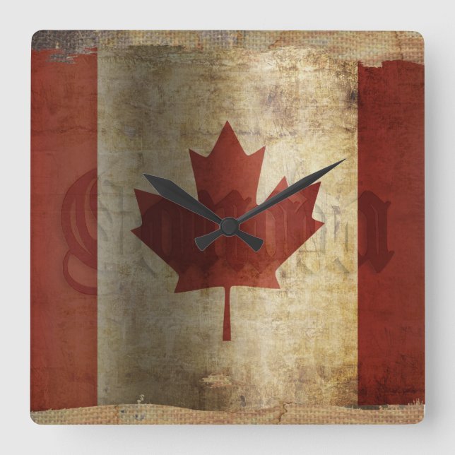 Reloj Cuadrado Bandera de Canadá / Grunge... (Anverso)