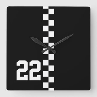 Reloj Cuadrado Bandera De Carreras Personalizada Negra Y Blanca